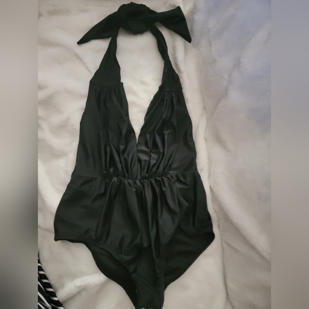 Unique Vintage Black Halter Swimsuit
